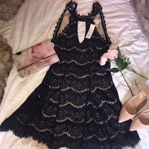Navy blue lace cocktail dress
